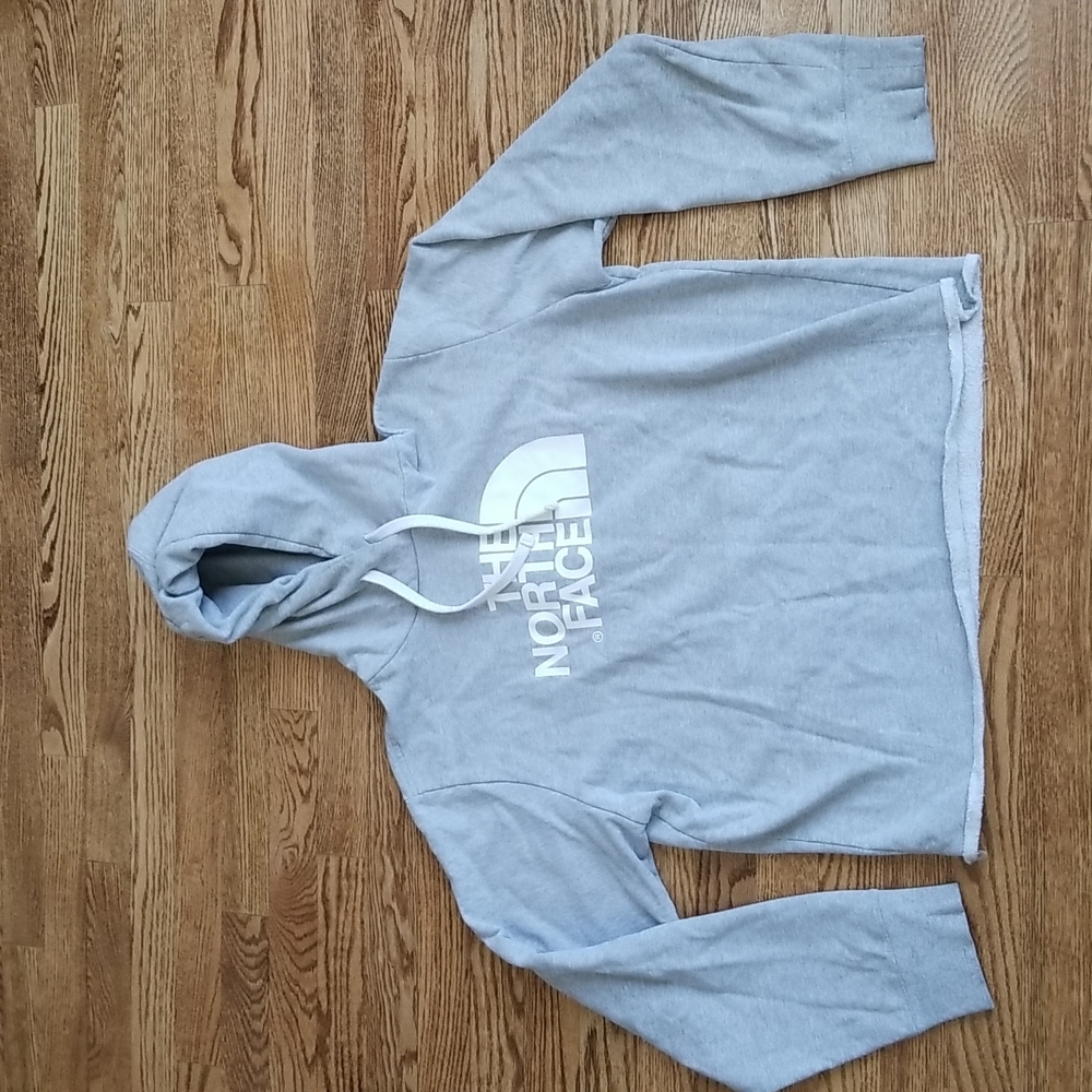 (L) The North Face Men's Heathered Grey Pull Over Hoodie Loungewear Raw Hem